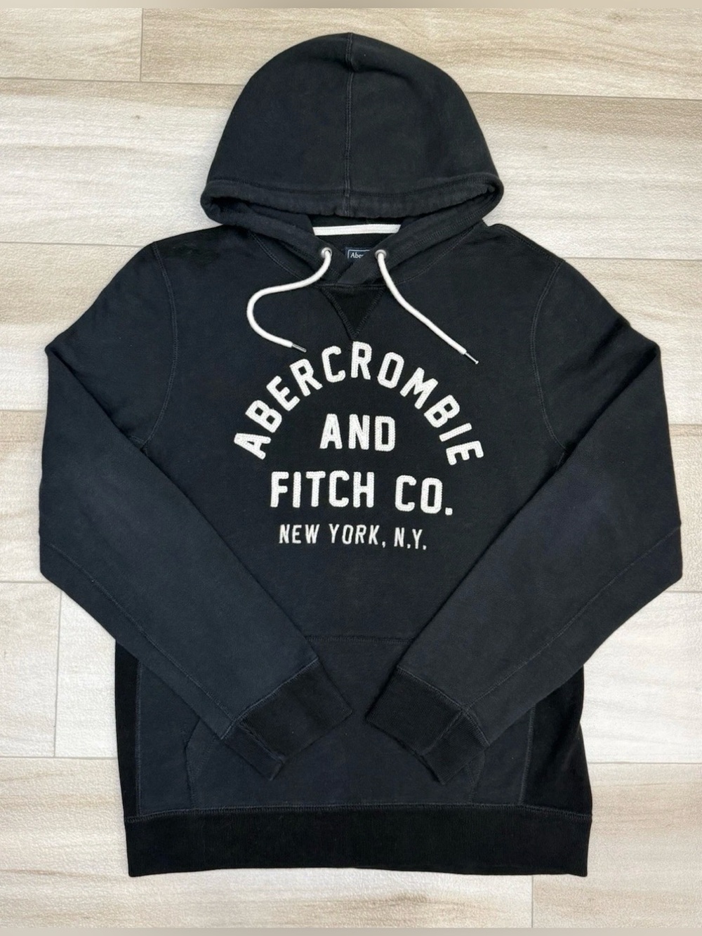 Abercrombie & Fitch Hoodie Mens Size M Black Pullover Embroidered Sweatshirt